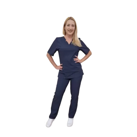 Mėlynas medicinos personalo kostiumas