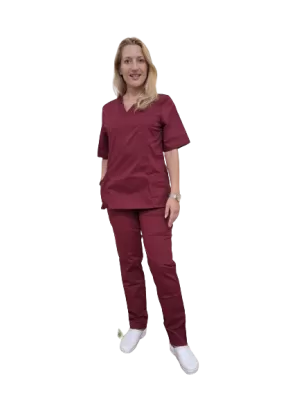 Moteriškas bordo/vyšnių sp. medicininės pižamos komplektas